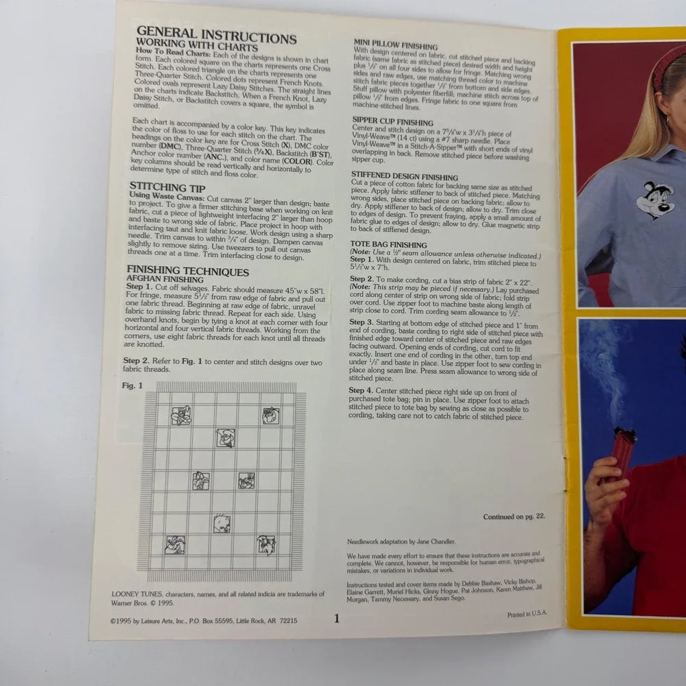 Vintage‎ 1995 Leisure Arts Looney Tunes Cross Stitch Book Leaflet 2723 Patterns